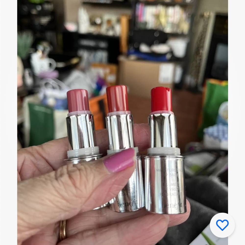Benefit Lot of 3 Travel Size Lip Balms.  Shades:  Spiced Red, Berry & Ruby.  New